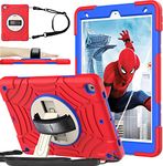 BMOUO iPad 9th/8th/7th Generation Case - iPad 10.2 Case 2021/2020/2019 with Screen Protector, 360 Rotating Stand Hand & Shoulder Strap Shockproof Kids Case for iPad 10.2 inch 9/8/7 Generation, Red