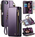 Defencase Wallet Case Compatible with iPhone SE/7/8 with RFID Blocking Card Holder for Women Men, PU Leather Magnetic Snap Flip Strap Zipper Phone Case Suitable for iPhone SE 3rd Generation, Purple