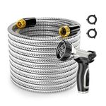 SPECILITE 304 Stainless Steel Garden Hose, 100FT x 1/2 IN Water Hose with Heavy Duty Metal Nozzle for Yard, Outdoor, Lawn - Flexible, Never Kink & Tangle, Puncture Resistant