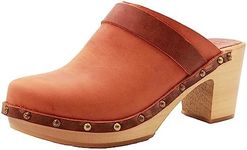 KLÄGN Swedish Wooden Mid-Heel Clogs, Maria - Terracota Leather, 10