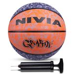 Nivia Combo Graffiti Rubber Moulded Basketball Size - 7 Blue/Orange with Ball Pump 6inch