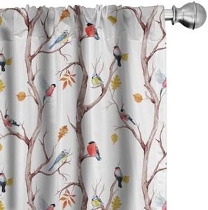 Ambesonne Autumn Window Curtains Pack of 2, Watercolor Birds on a Tree with Yellow Leaves During Fall Season, Lightweight Set with Rod Pocket, 4 Panels of - 28" x 84", Peach White