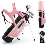 ULTIMATE Junior Complete Golf Club Set, 8-10 Years Old Kids Complete Golf Club Set w/ 300CC #1 Driver, #7#S Irons & Putter, Versatile Stand Bag, Kids Golf Stand Bag Set with Rain Hood