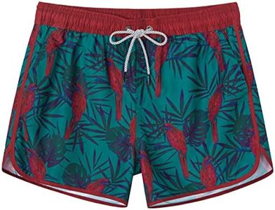 SURF CUZ Mens Swim Trunks 5 Inch Swimming Trunks Vintage Board Shorts with Mesh Lining 80s 90s Retro Swim Shorts Beach Shorts, Red Parrot, Small
