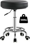 LIMKOMES Adjustable Rolling Stool with Wheels Heavy Duty 500lb Round Rolling Stool with Footrest, Patent Leather Drafting Stool Chair with Wheels Work Spa Salon Seat, Black