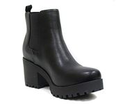 Soda Top Shoes Jaber Ankle Boot W Lug Sole Elastic Gore and Chunky Heel, Black Pu, 9.5 Wide