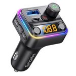 Syncwire Bluetooth 5.4 FM Transmitter Car Adapter 42W [Light Switch] [Stronger Dual Mics & HiFi Bass Sound] [Fast Charging] Wireless Radio Music Adapter LED Display Hands-Free Call Support USB Drive