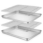 Half Baking Sheet and Grid Rack Set of 4, P&P CHEF Stainless Steel 17.5 Inch Cookie Sheets Pans Baking Trays with Cooling Racks, for Roasting/Cooking, Oven & Dishwasher Safe, (2 Pans + 2 Racks)