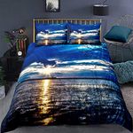 Loussiesd Ocean Bedding Set King,Hawaiian Beach Sunset Sunrise Sunshine Tide Sunbeam Seashore Dusk Branches Tree Twigs,Boys Decorative 3 Pieces :1 Quilt Cover Set & 2 Pillowcases