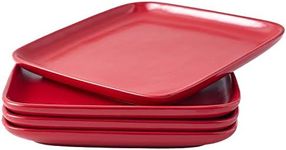 Bruntmor 10" Ceramic Appetizer Plates | Serving Platter | Set of 4, Square Red Simple Modern Ceramic Salad/Dessert Plates | Dinner Plates Set | Dinnerware or Thanksgiving