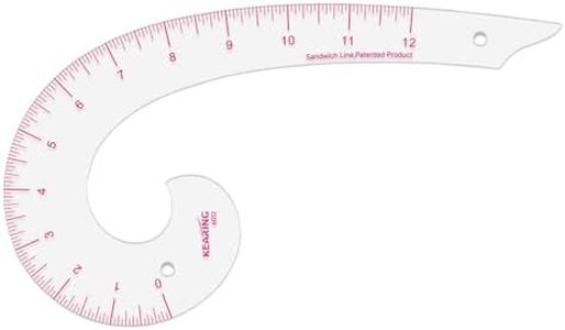 KEARING 12inch Plastic Comma Shape French Curve Ruler for Pattern Making, Sandwich Line Scale, Vary Form Curve Ruler for Sewing, Clear Muti Function Sewing Ruler for Fashion Design