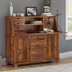 WoodMarwar Solid Sheesham Wood Study Table for Adults | Wooden Computer Desk with Hutch, 2 Door Cabinet, 3 Drawer Storage | Hutch with 6 Drawer, Open Shelf & Flap Door Storage | Natural Finish