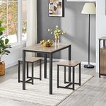 Yaheetech 3 Piece Dining Table Set - Kitchen Table & Chair Sets for 2 - Compact Table w/ 2 Stools & Space Saving Design for Dining Room Living Room Kitchen Pub, Gray