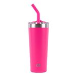 Nayad Stainless Steel Vacuum Insulated Thermos Tumbler, Automotive Cup Holder Compatible Travel Coffee Mug Water Bottle with Straw and Lid for Iced Cold/Hot, 22 oz, Neon Pink