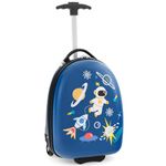 COSTWAY Kids Suitcase, 18L Carry-On Luggage with 2-Level Aluminum Handle, Wheeled Travel Case Hand Bag for Boys Girls (Blue)