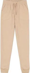 IZOD Girls' School Uniform Jogger Pants, Elastic Waistband with Drawstring Closure, Stretch Performance Fabric, Khaki, 12-14