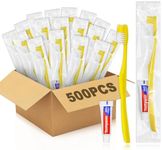 Hotel Toothbrush Set,500Pack Yellow Hollow Travel Toothbrush Set Individually Wrapped Disposable Toothbrushes with Toothpaste for Hotel,Homeless,Nursing Home,Charity