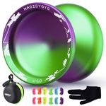 INOVASHON Unresponsive Yoyo V10 for Finger Spin, Magic Yoyo Professional Trick Yoyo Adults, Metal Yoyo Stunt Yoyo for Beginners, Pro Yoyo with 12 Yoyo Strings + Yoyo Case + Yo Yo Glove (Purple Green)