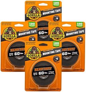 Gorilla Heavy Duty, Extra Long Double Sided Mounting Tape, 1" x 120", Black, (Pack of 4)