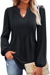 MIHOLL Womens Shirts Dressy Casual 2025 Spring Long Sleeve Tunics V Neck Pleated Tops Work Blouses Party Shirt (Black, L)