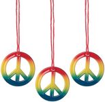 Lot of 48 Rainbow Peace Sign Necklaces Retro 60s 70s Hippie Party Favors