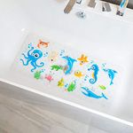 BeeHomee Cartoon Non Slip Bathtub Mat for Kids - 35x16 Inch XL Large Size Anti Slip Shower Mats for for Toddlers Children Baby Floor Tub Mats (Blue Ocean)