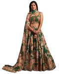 Zeel Clothing Women's Organza Floral Green Semi-Stitched Lehenga Choli for Women (7615-Green-Wedding-Floral-Lehenga-Latest, Green)