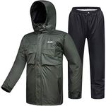 ILM Waterproof Rain suit Men Jacket and Trousers-Motorbike Fishing Rain Coat Resistant Protective Rain Gear 6 Pockets 2 Piece Set,Army Green-men,XL