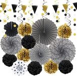 HONMOK 22Pcs Black and Gold Party D