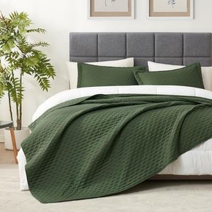 Hansleep Olive Green Quilt Queen Size - Pick Stitch Ultrasonic All Season Bedspread Queen, Soft Lightweight Coverlet Bedding Set, 3 Pieces (1 Quilt, 2 Pillow Shams)