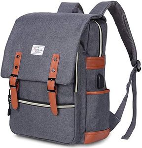 Modoker Vintage Laptop Backpack for Women Men,School College Backpack with USB Charging Port Fashion Backpack Fits 15.6Inch Notebook, Grey