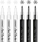 YOOHO Paint Pen White Black Acrylic Marker Set for Rock Wooden Tire Metal Leather Glass Painting, 0.7mm Fine Point Quick Drying (3pcs Black +3pcs White)