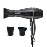 IKONIC Pro 2100+ Hair Dryer 2000 Watts, Black, 3 Heat And 2 Speed Settings, Cool Shot, Low Noise Function Interchangeable Nozzles, Professional Styling, For Women And Men, All Hair Type