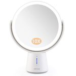 Auxmir Makeup Mirror with Light, Illuminated 10X / 1X Double Sided Magnifying Mirror with 5 Brightness, USB Rechargeable 360° Rotation，Vanity Mirror for Dressing Table, Bathroom, Bedroom, Desk