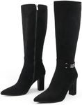 JOY IN LOVE Women's High Block Heel Wrinkled Slouchy Zipper Knee High Boots, Black Suede (Buckle-style), 9.5