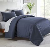 400 Thread Count Sateen Weave 3 Piece Bedding Set, Indigo Navy Blue 100% Cotton Quilt Cover and Two Pillow Shams, with Button Closure and Corner Ties, Queen/Double: 3 Pc Duvet Cover Set, Indigo Navy Blue