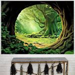 FENDROM Tree Cave Tapestry, Misty Forest Fairy Tale tapestry Wall Hanging Natural Sunshine Through Scenery Aesthetic Jungle Living Room Bedroom Office Spring Decoration