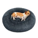 FEANDREA Dog Bed, Donut Cat Bed, Fluffy Calming Pet Bed with Removable, Washable Cover, Soft Long Plush, 60 cm, Dark Grey PGW038G02