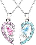 El Regalo 2PCs BFF Magnetic Heart Best Friend Pendant Necklaces for Girls - BF Best Friends Jewelry ift for Besties Birthday/Friends Day/Valentines day (BF Butterfly)