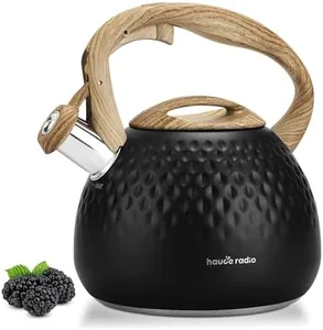 Tea Kettle, Black Stovetop Teapot, 2.7 Quart, Loud Whistle, Food Grade Stainless Steel and Smooth Wooden Handle, Sophisticated Look for Hiking, Picnic, for Tea, Coffee, Milk