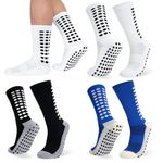 Zuimei 3 Pairs Football Grip Socks for Men, Grip Socks Football Socks Anti-slip Sports Socks for Football Basketball Soccer Volleyball Yoga Running Trekking Hiking, white,blue,black