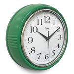 Lily's Home Retro Wall Clock, 9.5 Inch Vintage Design, Silent Non-Ticking Quartz Movement, Battery Operated, Perfect for Kitchen, Living Room, Office, and Indoor Use (Vintage Green)