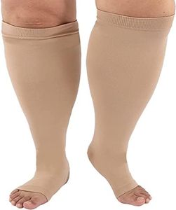 Yxmeiguo Toeless Plus Size Compression Socks Wide Calf Unisex 4-7XL Open Toe Soft Comfy 20-30 mmHg Support Recovery Knee High Socks, Beige