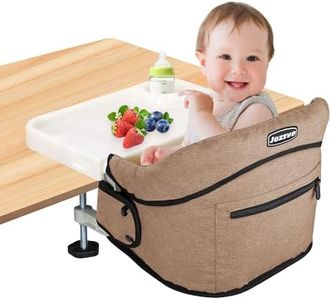 Jozzve Clip-On High Chair with Removable Dining Tray for Babies and Toddlers, Fold-Flat Storage Portable Baby Feeding Seat, Attach to Fast Table Chair for Home Travel (Brown)