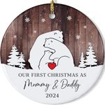 Our First Christmas AS A Family of Three，Family Christmas Ornaments 2024，Family of Three Christmas Ornament - Newborn Baby Boy, Girl Christmas Ornament.