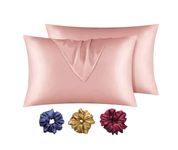 ARMOXA Butter Satin Silk Pillowcase for Hair and Skin, Pillow Cover Set of 2, Soft Luxury Satin Pillowcovers with Envelope Closure, 3 Free Scrunches (Peach Color)