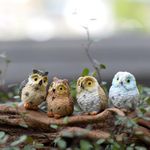 4PCS/Pack Little Owls Figures Miniature Owl Figurines for Fairy Garden Accessories Mini Resin Animals Tiny Owls Ornaments Statue Decor for Micro Landscape Cake Decorations Supplies Kit Gifts White