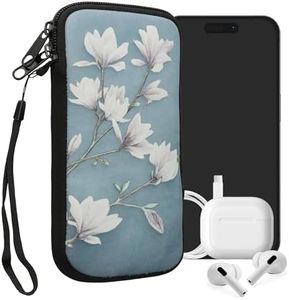 kwmobile Neoprene Sleeve for Smartphone Size XXL - 7" - Shock Absorbing Pouch Case - Protective Phone Bag - Magnolias Taupe/White/Blue Grey