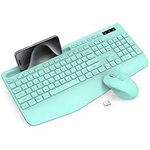 Wireless Keyboard and Mouse Combo - Full-Sized Ergonomic Keyboard with Wrist Rest, Phone Holder, Sleep Mode, Silent 2.4GHz Cordless Keyboard Mouse Combo for Computer, Laptop, PC, Mac, Windows -Trueque