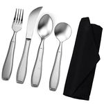 ElderEssentials Weighted Utensils For Tremors,Elderly,Handicap And Parkinson Patients-Heavy Weighted Rocker Knife,Spoon And Fork Set-Adaptive Eating Utensils 4 Pieces